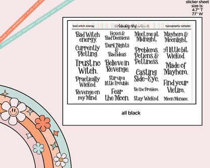 Bad Witch Energy Typography Sampler Planner Stickers