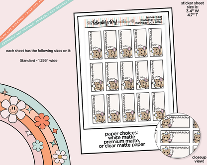 Bailee Bear Birthday Decoration Planner Stickers for any Planner or Insert