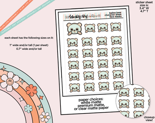 Bailee Bear Selfcare Face Mask Decoration Planner Stickers for any Planner or Insert