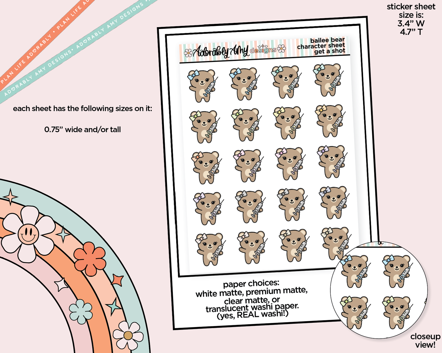 Bailee Bear Get a Shot Decoration Planner Stickers