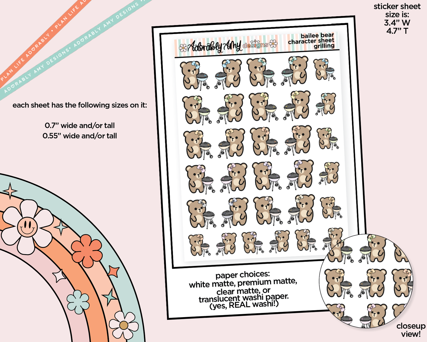 Bailee Bear Grilling - Grill Out Decoration Planner Stickers for any Planner or Insert