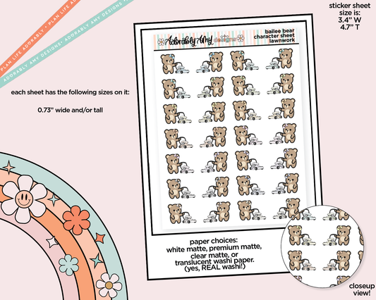 Bailee Bear Lawnwork - Mow Lawn Decoration Planner Stickers for any Planner or Insert