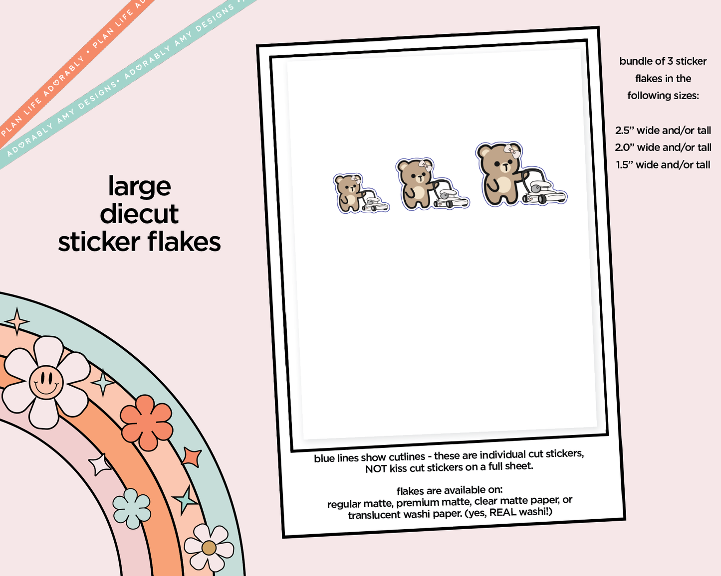 Bailee Bear Lawnwork - Mow Lawn Decoration Planner Stickers for any Planner or Insert