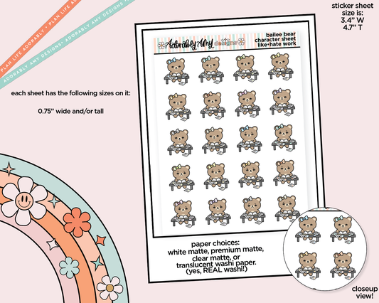 Bailee Bear Likes-Hates (home) Work Decoration Planner Stickers for any Planner or Insert
