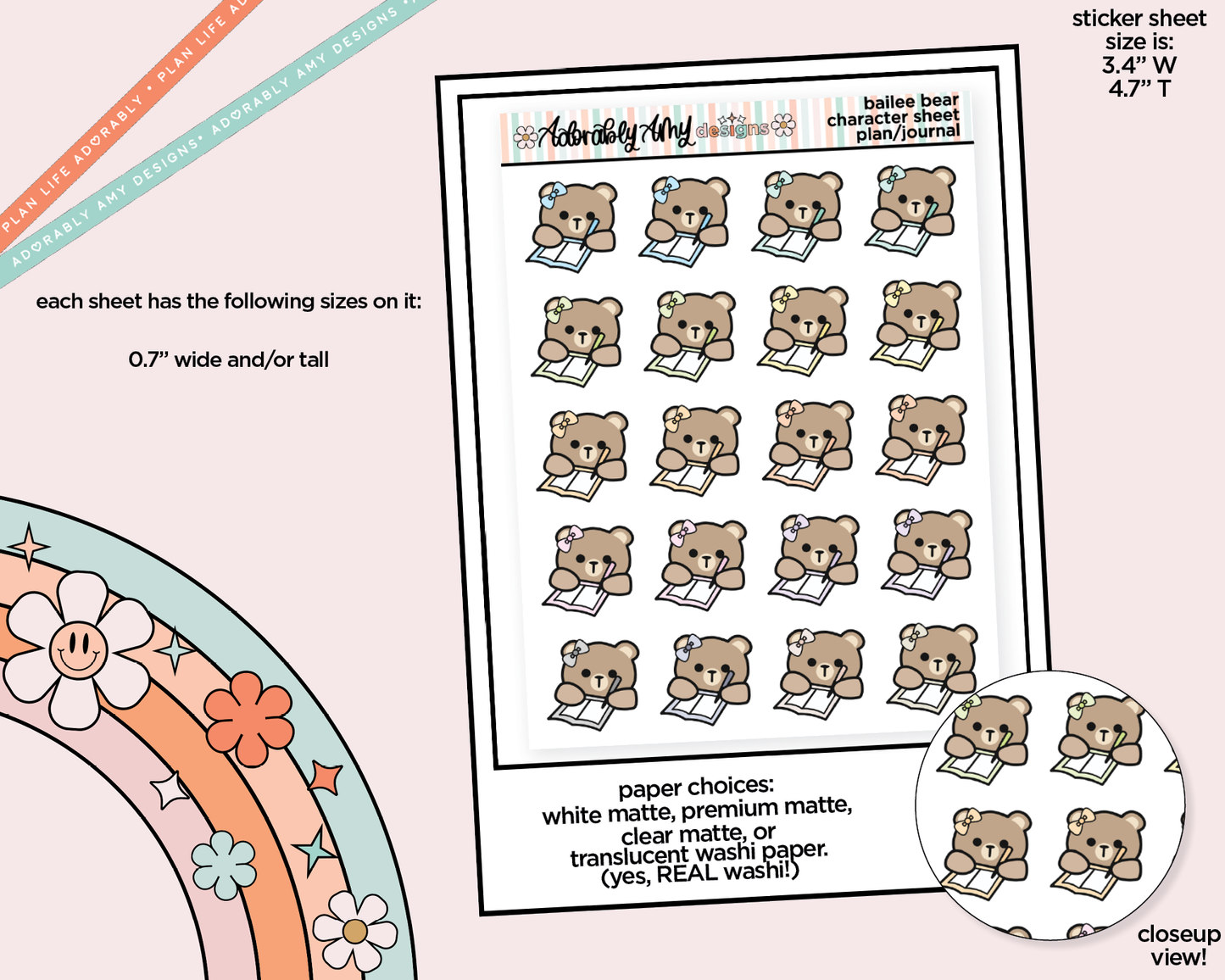 Bailee Bear Planning/Journaling Decoration Planner Stickers