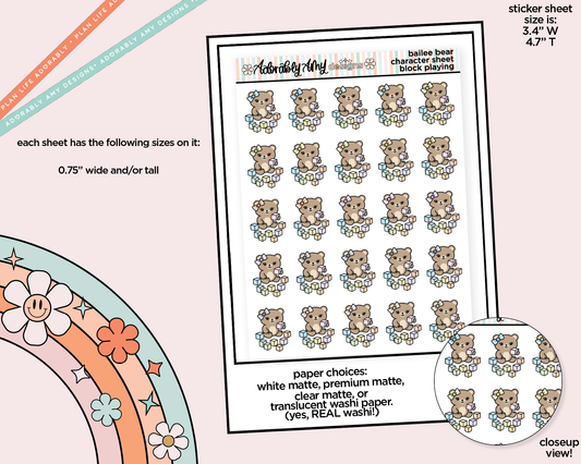 Bailee Bear Playing Blocks Decoration Planner Stickers for any Planner or Insert
