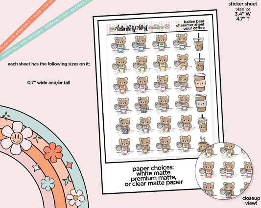 Bailee Bear Pastel Pours Coffee Decoration Planner Stickers for any Planner or Insert