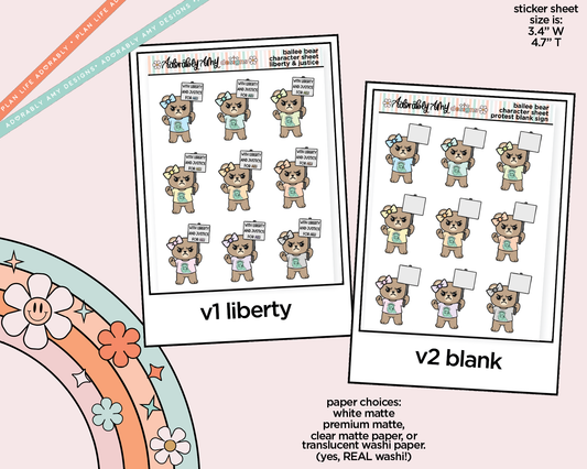 Bailee Bear Protestor - Liberty and Just Decoration Planner Stickers