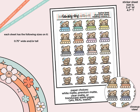 Bailee Bear Reading Volume 2 Decoration Planner Stickers for any Planner or Insert