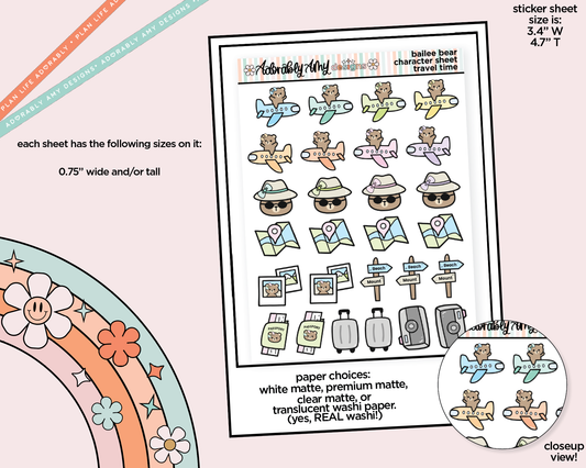 Bailee Bear Travel Decoration Planner Stickers for any Planner or Insert