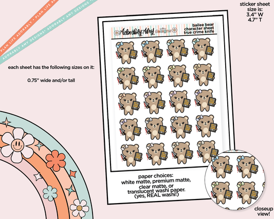 Bailee Bear Knife True Crime Book Decoration Planner Stickers for any Planner or Insert