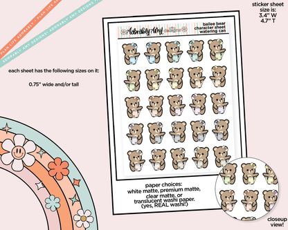 Bailee Bear Watering Can - Water Flowers Decoration Planner Stickers for any Planner or Insert