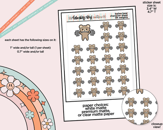 Bailee Bear Lift Weights Decoration Planner Stickers for any Planner or Insert