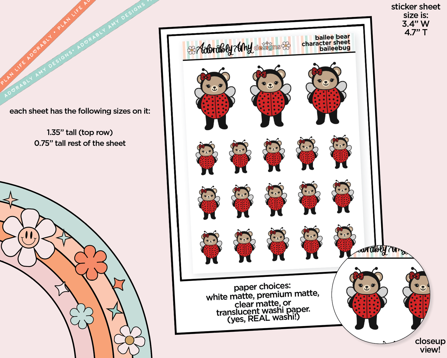 Bailee Bear Baileebug Decoration Planner Stickers for any Planner or Insert