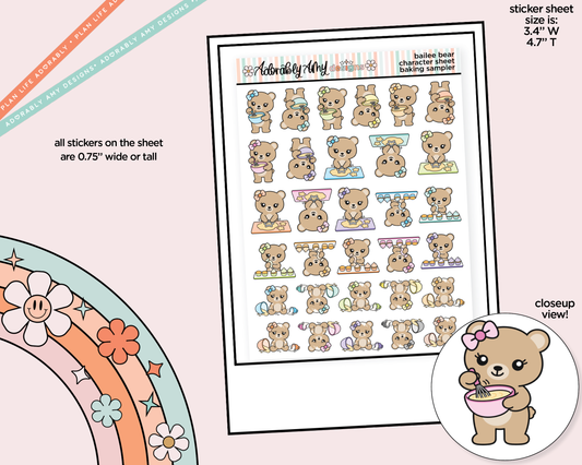 Bailee Bear Baking Day Sampler Decoration Character Planner Stickers