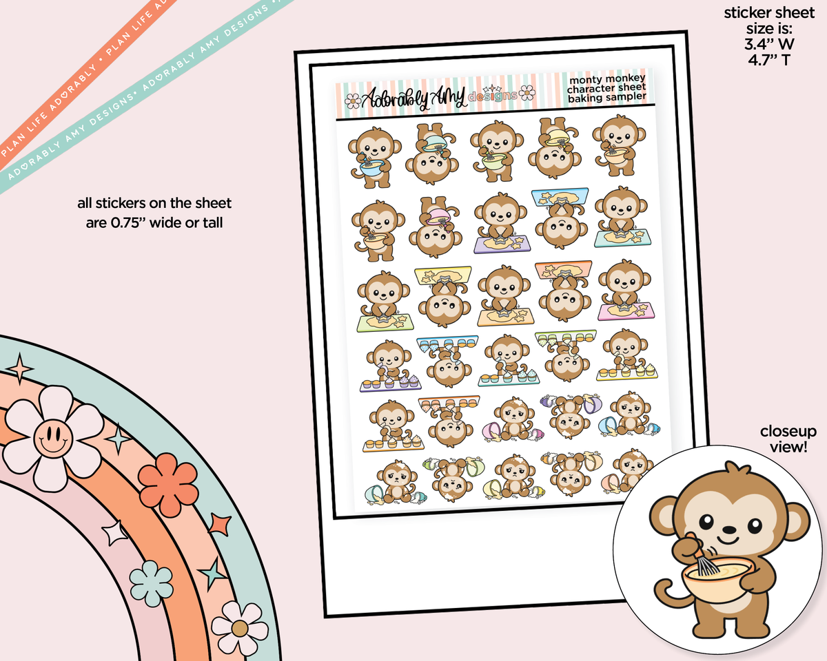Monty the Monkey Baking Day Sampler Decoration Character Planner Stickers