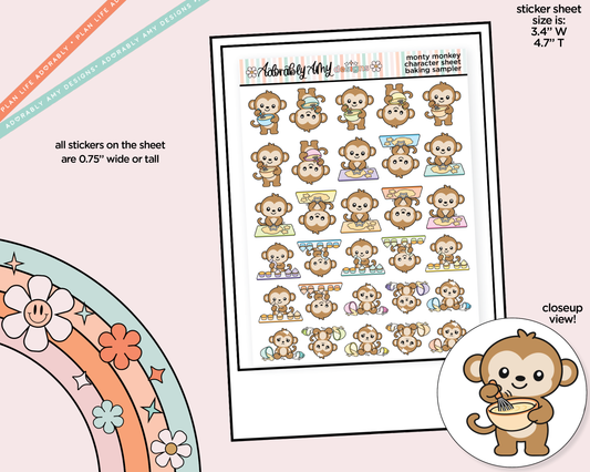 Monty the Monkey Baking Day Sampler Decoration Character Planner Stickers