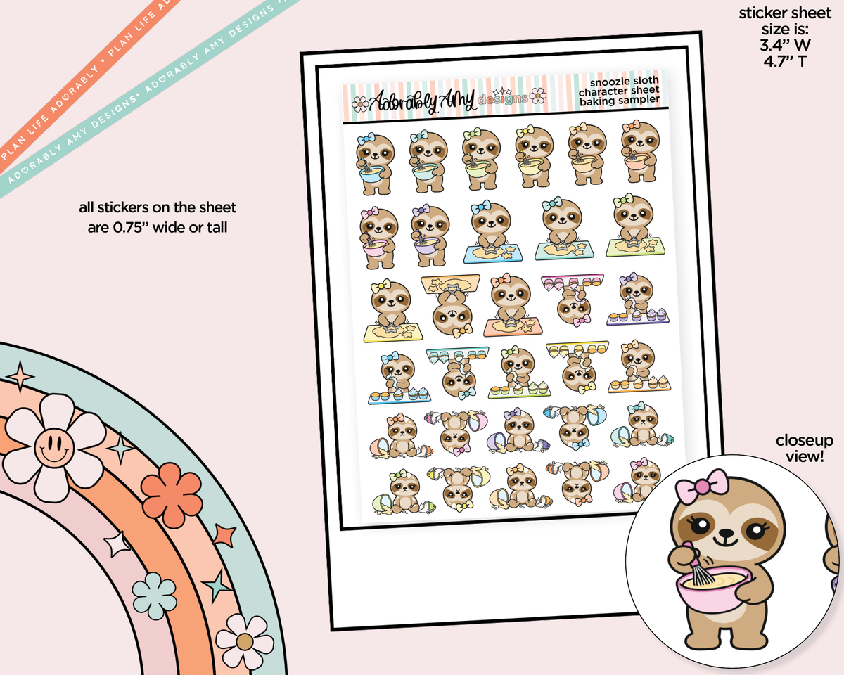 Snoozie Sloth Baking Day Sampler Decoration Character Planner Stickers