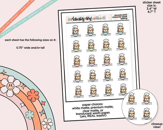 Snoozie Sloth Baking Decoration Character Planner Stickers