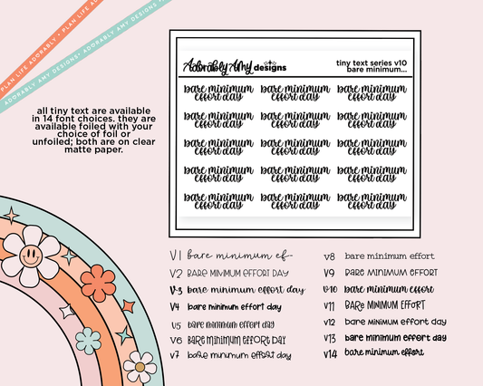 Foiled Tiny Text Series - Bare Minimum Effort Day Checklist Size Planner Sticker Sheet - Adorably Amy Designs