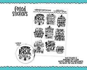 Foiled Basic Witch Halloween Typography Sampler Planner Stickers for any Planner or Insert