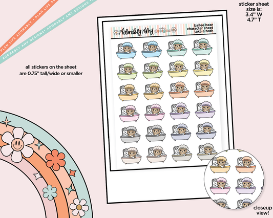 Bailee Bear Take a Bath Decoration Character Planner Stickers