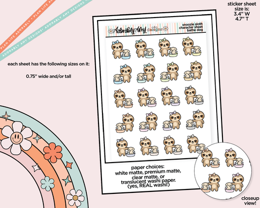 Snoozie Sloth Bathe Dog Decoration Character Planner Stickers