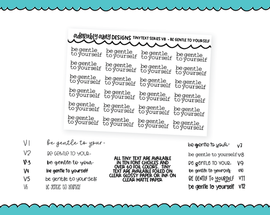 Foiled Tiny Text Series - Be Gentle to Yourself Checklist Size Planner Stickers for any Planner or Insert