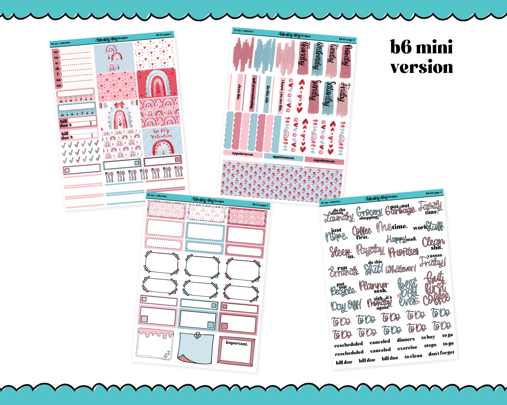 Mini B6 Be My Valentine Watercolor Weekly Planner Sticker Kit sized fo –  Adorably Amy Designs