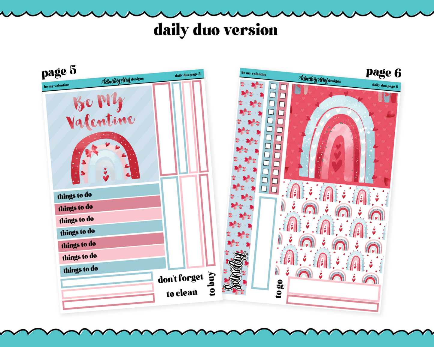 Daily Duo Be My Valentine Watercolor Weekly Planner Sticker Kit for Daily Duo Planner