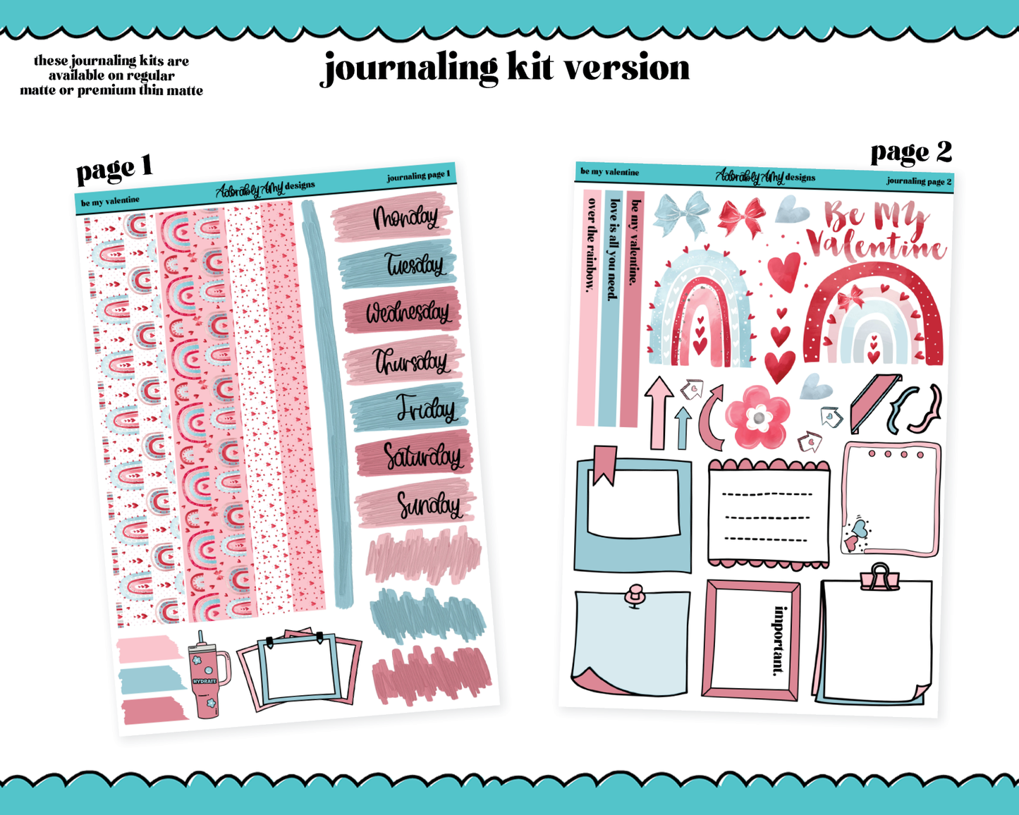 Journaling and Daily Planning Be My Valentine Watercolor Planner Sticker Kit