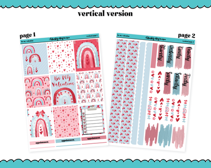 Vertical Be My Valentine Watercolor Planner Sticker Kit for Vertical Standard Size Planners or Inserts