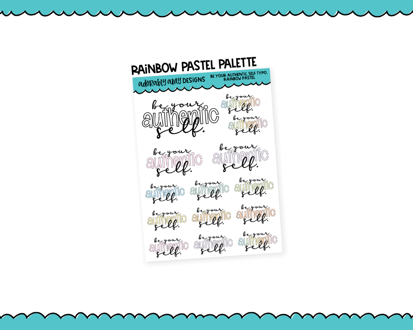 Rainbow or Black Be Your Authentic Self Typography Planner Stickers for any Planner or Insert