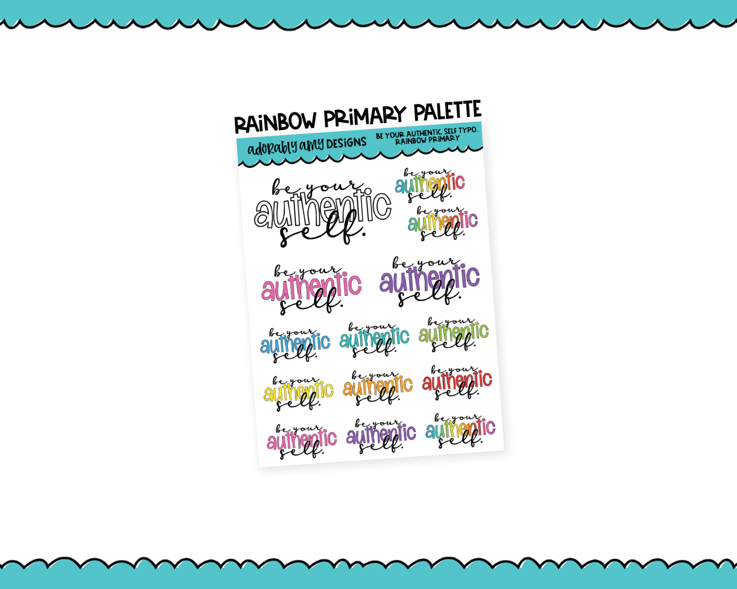 Rainbow or Black Be Your Authentic Self Typography Planner Stickers for any Planner or Insert