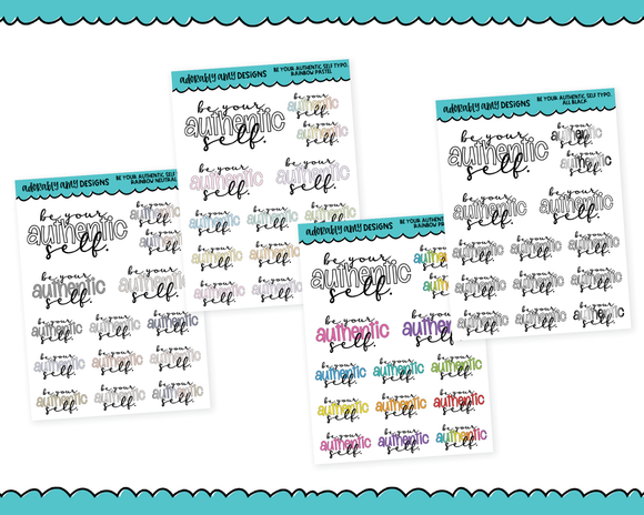 Rainbow or Black Be Your Authentic Self Typography Planner Stickers for any Planner or Insert