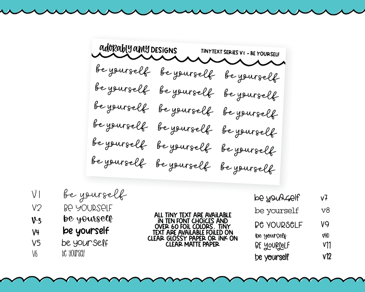 Foiled Tiny Text Series - Be Yourself Checklist Size Planner Stickers for any Planner or Insert