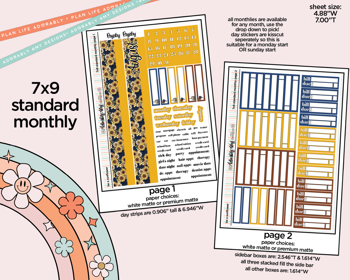 Standard 7x9 Monthly Pick Your Month Be a Sunflower Planner Sticker Kit for some 7x9 Planners