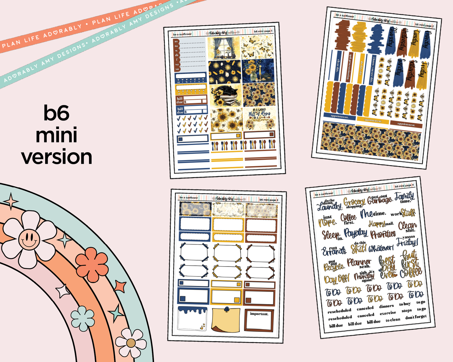 Mini B6 Be a Sunflower Planner Sticker Kit sized for ANY Vertical Insert