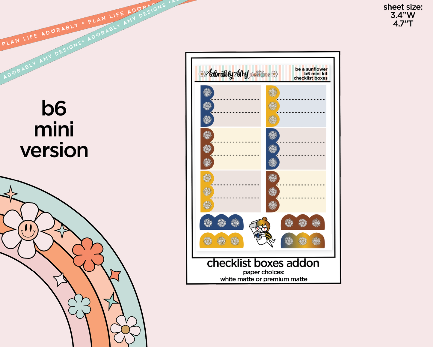 Mini B6 Be a Sunflower Planner Sticker Kit sized for ANY Vertical Insert