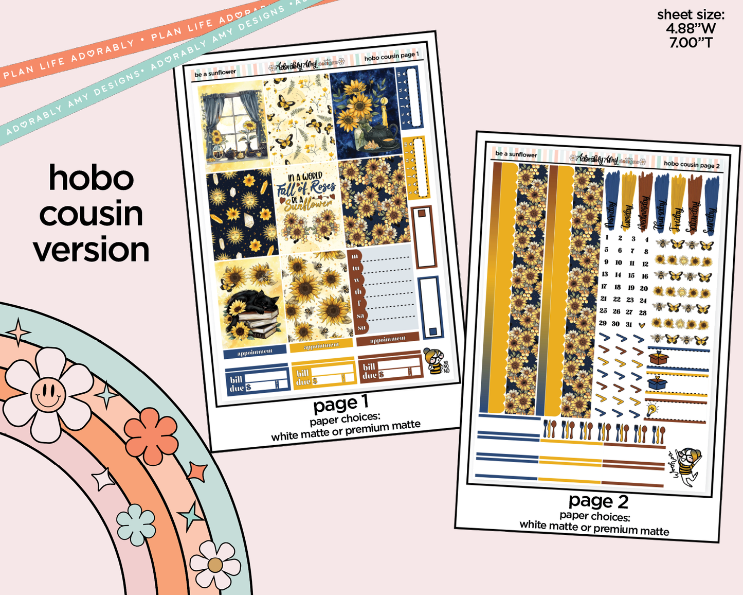 Hobonichi Cousin Weekly Be a Sunflower Planner Sticker Kit for Hobo Cousin or Similar Planners