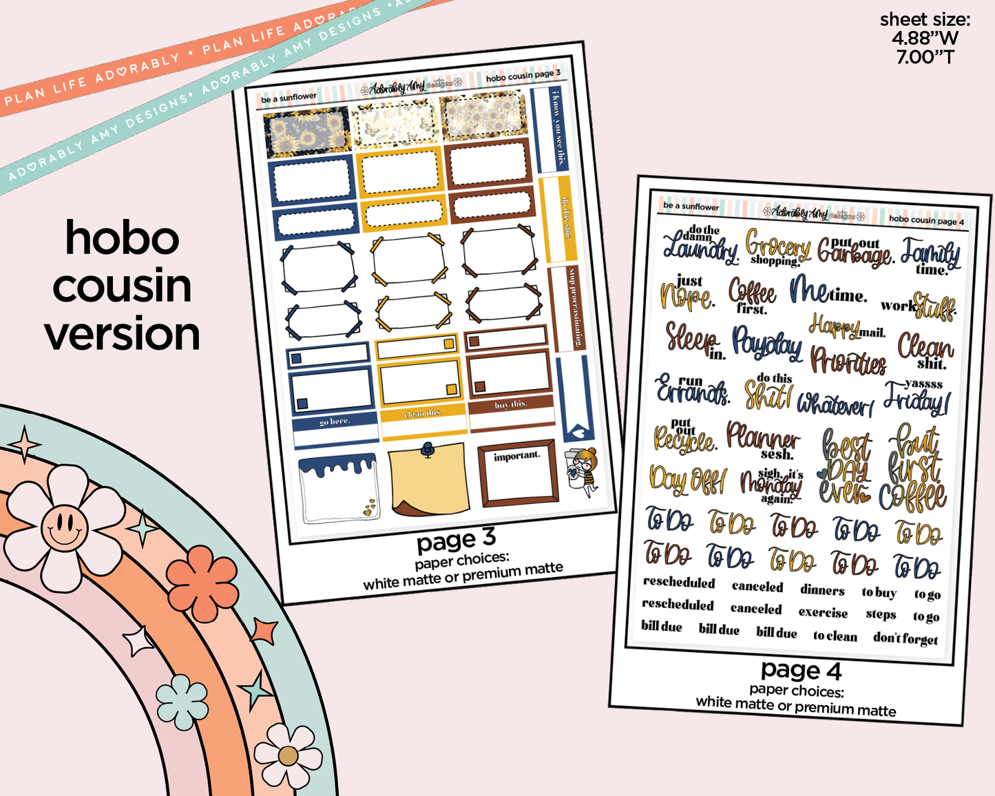 Hobonichi Cousin Weekly Be a Sunflower Planner Sticker Kit for Hobo Cousin or Similar Planners