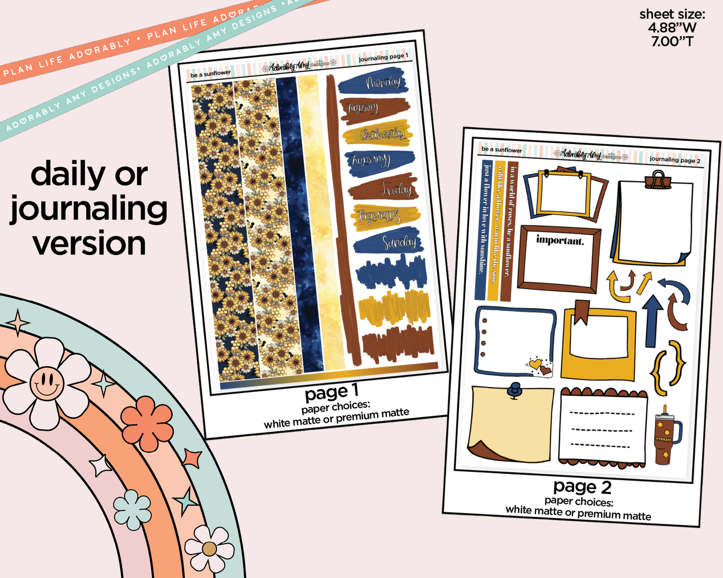 Journaling and Daily Planning Be a Sunflower Planner Sticker Kit