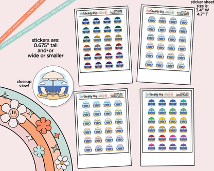 Rainbow Beach - Beach Day Doodled Icon Stickers - Adorably Amy Designs