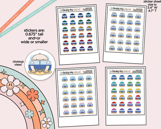 Rainbow Beach - Beach Day Doodled Icon Stickers - Adorably Amy Designs