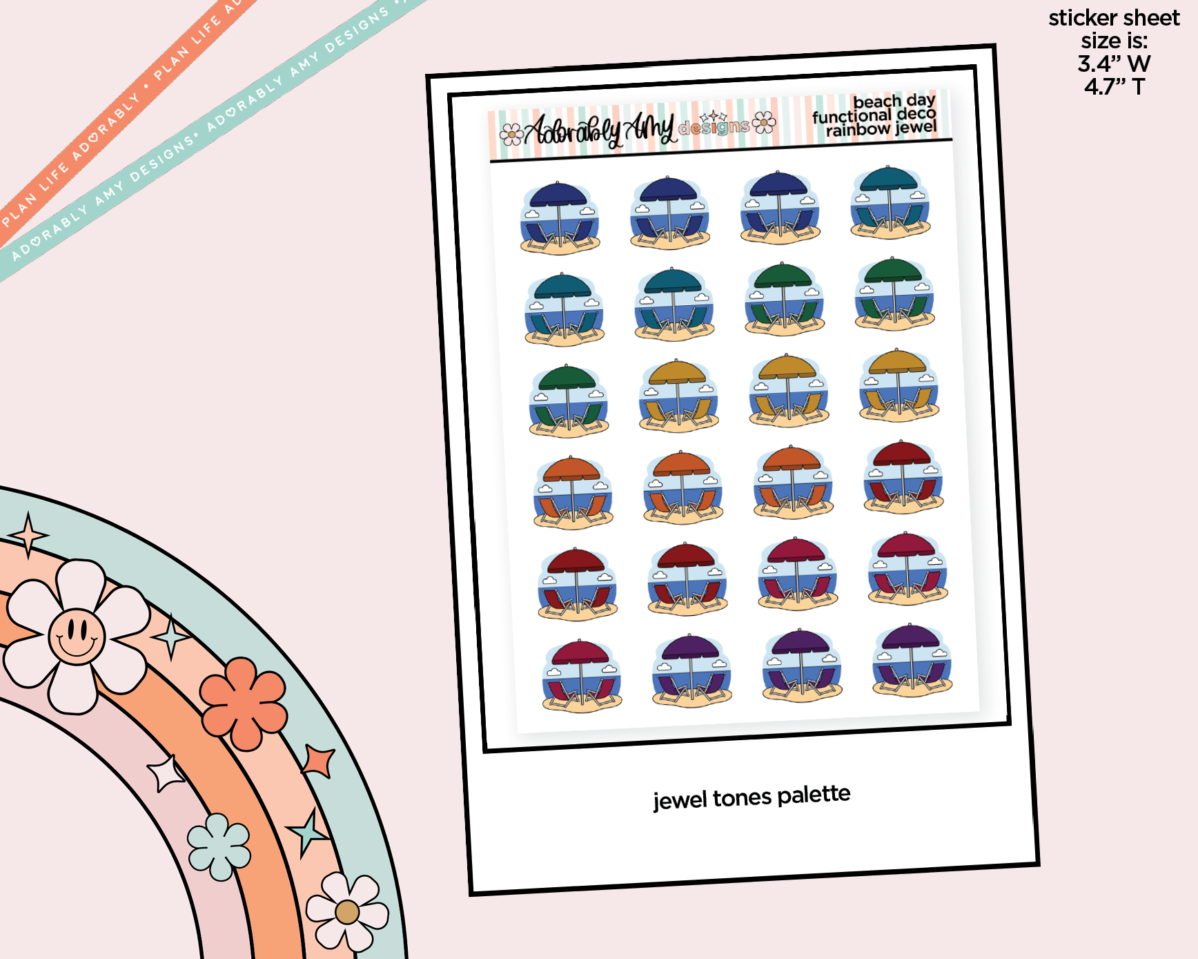 Rainbow Beach - Beach Day Doodled Icon Stickers - Adorably Amy Designs