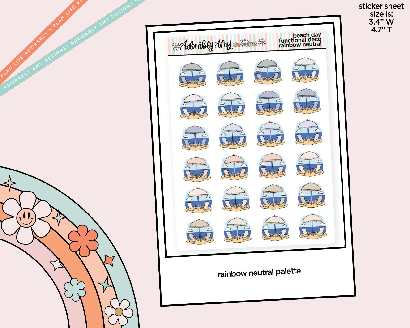 Rainbow Beach - Beach Day Doodled Icon Stickers - Adorably Amy Designs