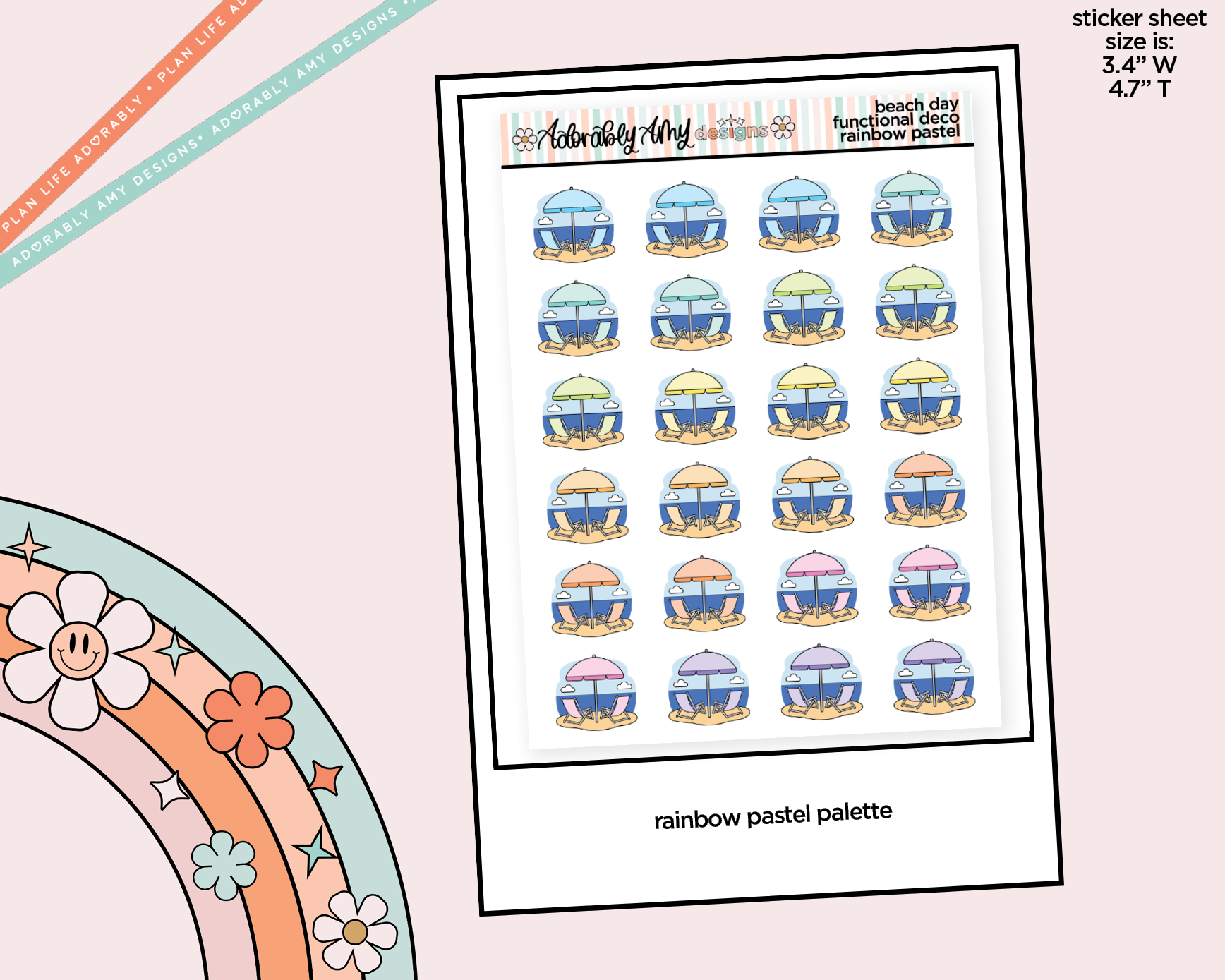 Rainbow Beach - Beach Day Doodled Icon Stickers - Adorably Amy Designs