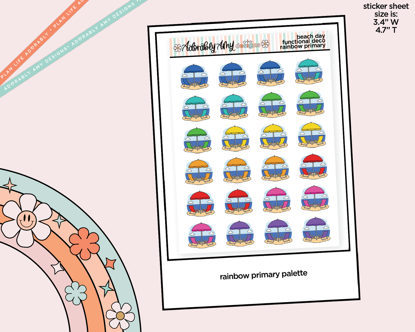 Rainbow Beach - Beach Day Doodled Icon Stickers - Adorably Amy Designs