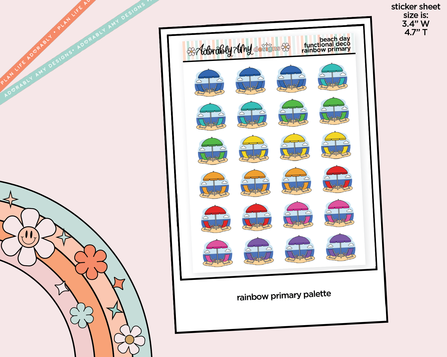 Rainbow Beach - Beach Day Doodled Icon Stickers - Adorably Amy Designs
