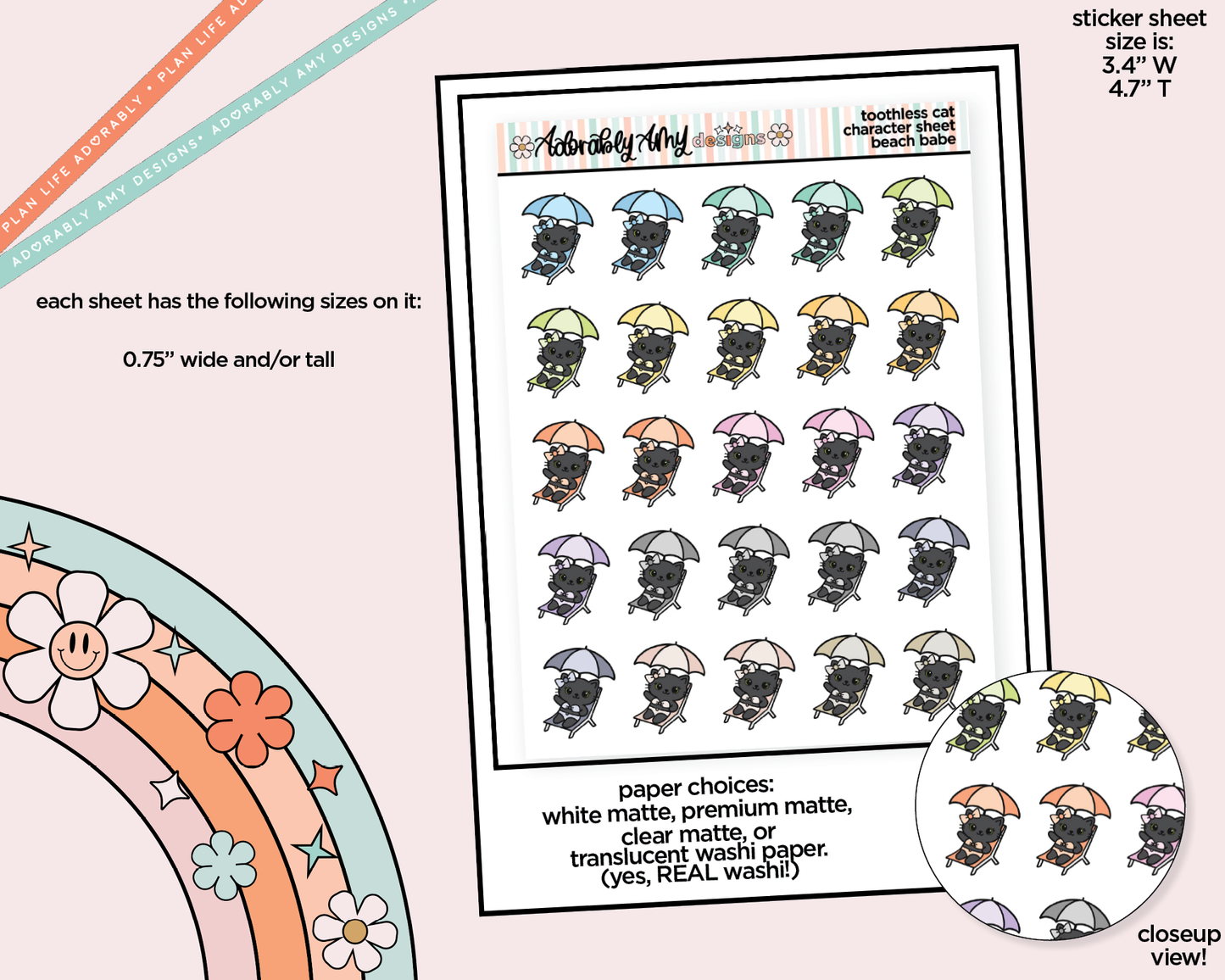 Toothless Cat Beach Babe Decoration Character Planner Stickers